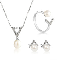 Sterling Silver Pearl Earrings Jewelry Set For Women